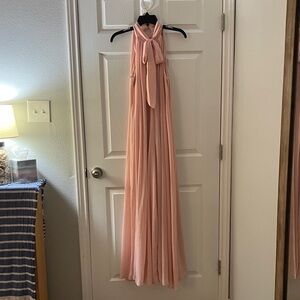 Elegant Pale Pink Halter Maxi Pant Dress